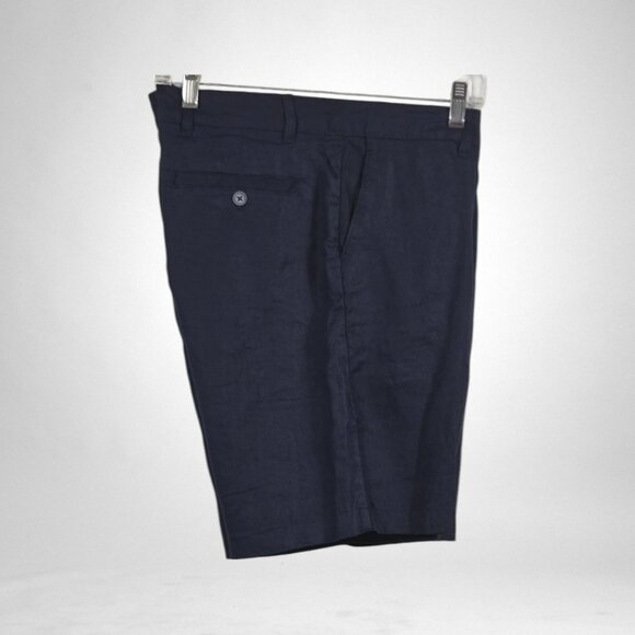 Saks Fifth Avenue  NWT 34 Men's Linen Flat Front Casual Shorts Navy Blue - Picture 3 of 8